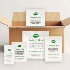 BoxDryy InBox desiccant in front view on the box in four sizes