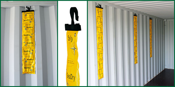 SeaDry Hook hängt ganz flach in den Containersicken Aufnahmen des SeaDryHook im Container in verschiedenen Perspektiven