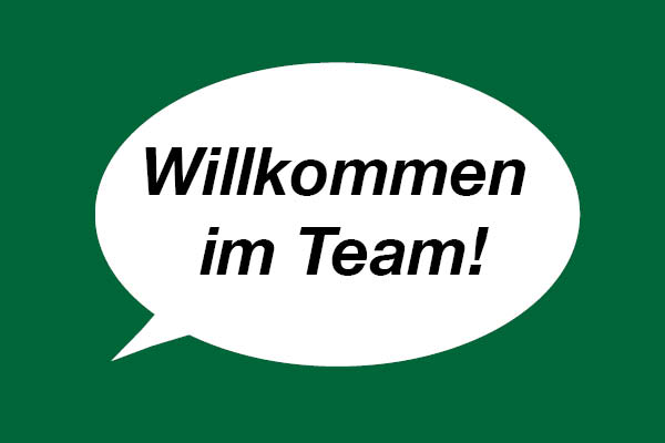 Sprechblase, in der Willkommen im Team steht