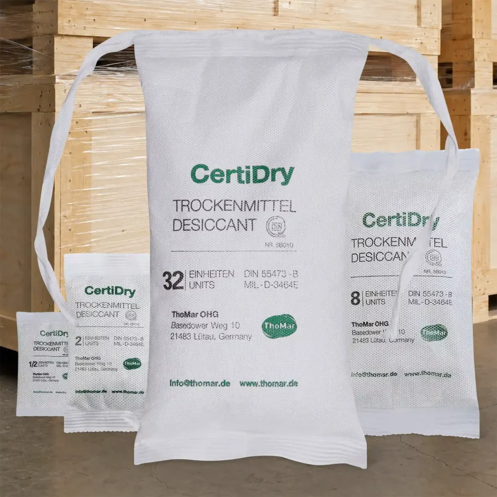 Collage sachets déshydratants DIN 55473 CertiDry étanches à la poussière Type B