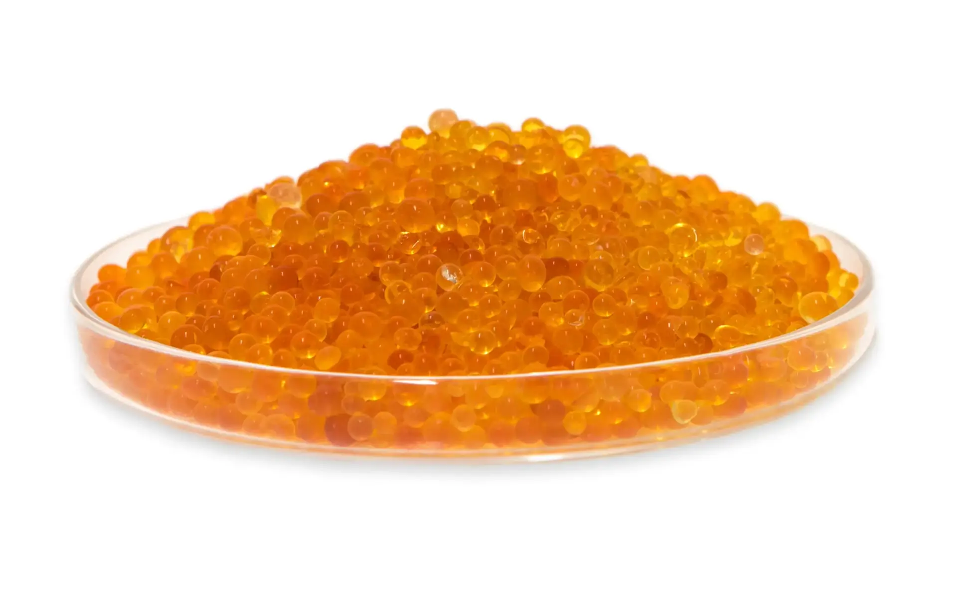 Oranje silicagel in petrischaal