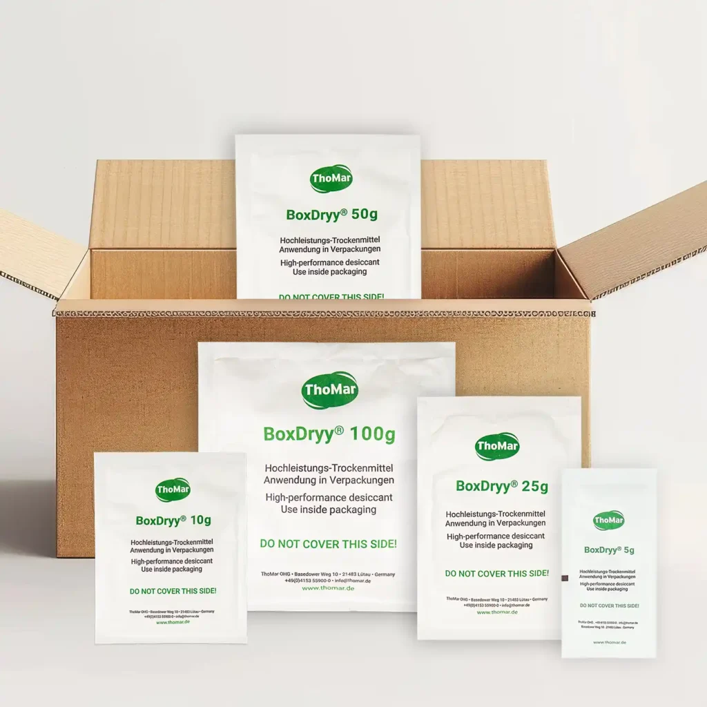Sachet déshydratant ThoMar BoxDryy dans un carton sans emballage film