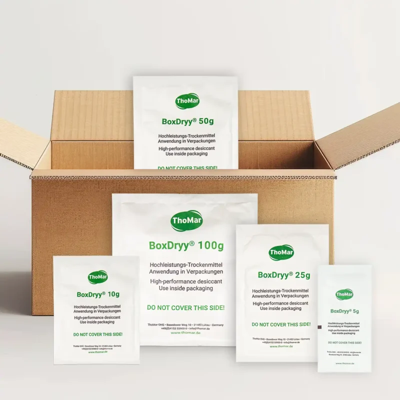 Sachet déshydratant ThoMar BoxDryy dans un carton sans emballage film
