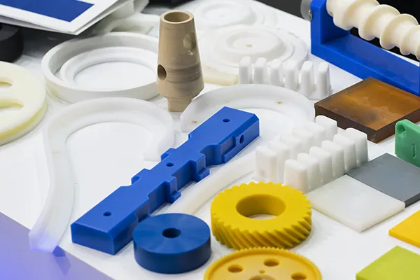 Immagine tematica pezzi stampati a iniezione con diversi componenti in plastica