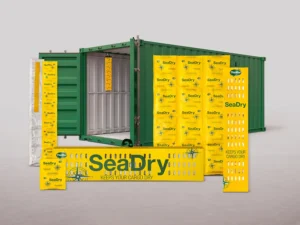 Kollage ThoMar Container Trockenmittel SeaDry Varianten vor Container