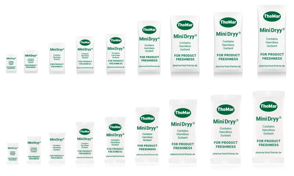 ThoMar MiniDryy sachet desiccant bags with various weights and seams