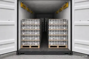Spirituosen palettiert im Container mit kombiniertem Feuchtigkeitsschutz durch SeaDry und BoxDryy Trockenmittel