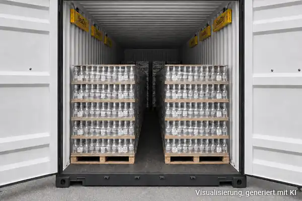 Spirituosen palettiert im Container mit kombiniertem Feuchtigkeitsschutz durch SeaDry und BoxDryy Trockenmittel